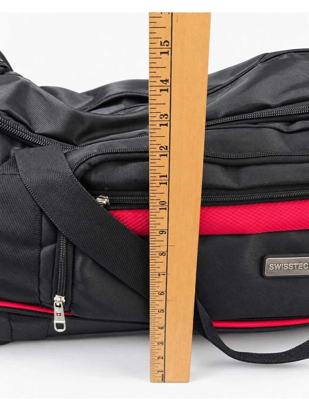 SWISSTECH rolling duffel bag black red wheeled travel luggage telescoping handle